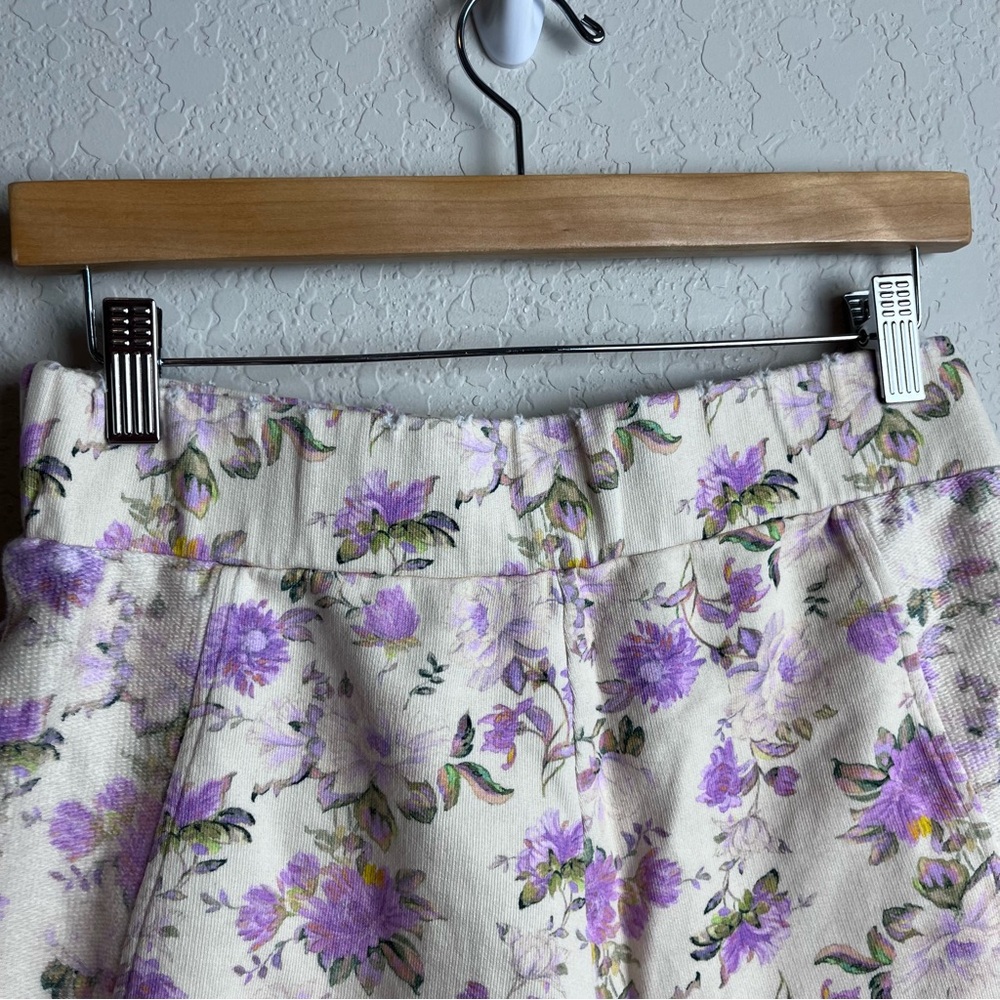 LoveShackFancy Renato Floral Print Shorts M Cotton Jersey Ultra Violet Clouds - Picture 12 of 14